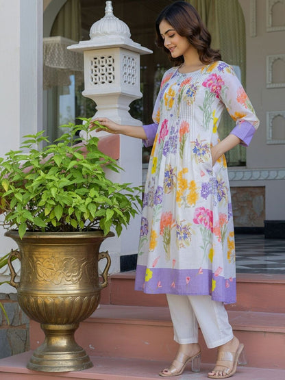 Floral Printed A-Line Pure Cotton Kurta With Trouser