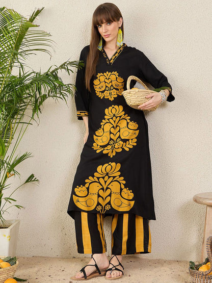 Dhiyona IE Printed Mandarin Collar Tunic With Palazzo