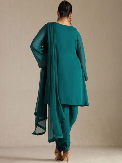 Dhiyona SO Women's Floral Embroidered Beads And Stones Georgette A-line Kurta With Pyjamas And Dupatta