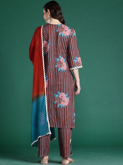 Women Printed Regular Pure Cotton Kurta with Trousers & With Dupatta