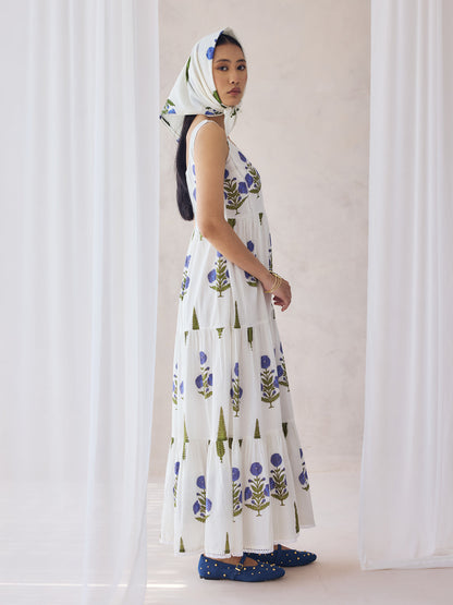 Dhiyona FL Women's Off-White Floral Printed Cotton Maxi Dress