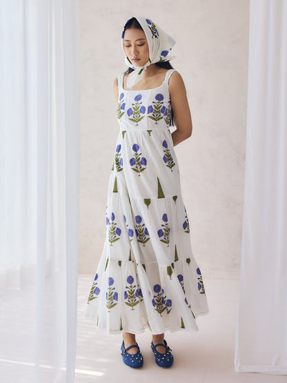 Dhiyona FL Women's Off-White Floral Printed Cotton Maxi Dress