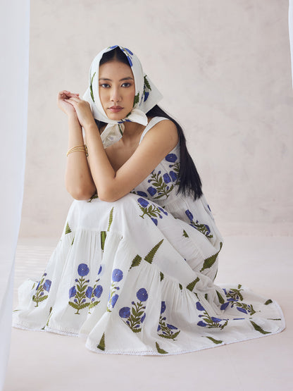 Dhiyona FL Women's Off-White Floral Printed Cotton Maxi Dress