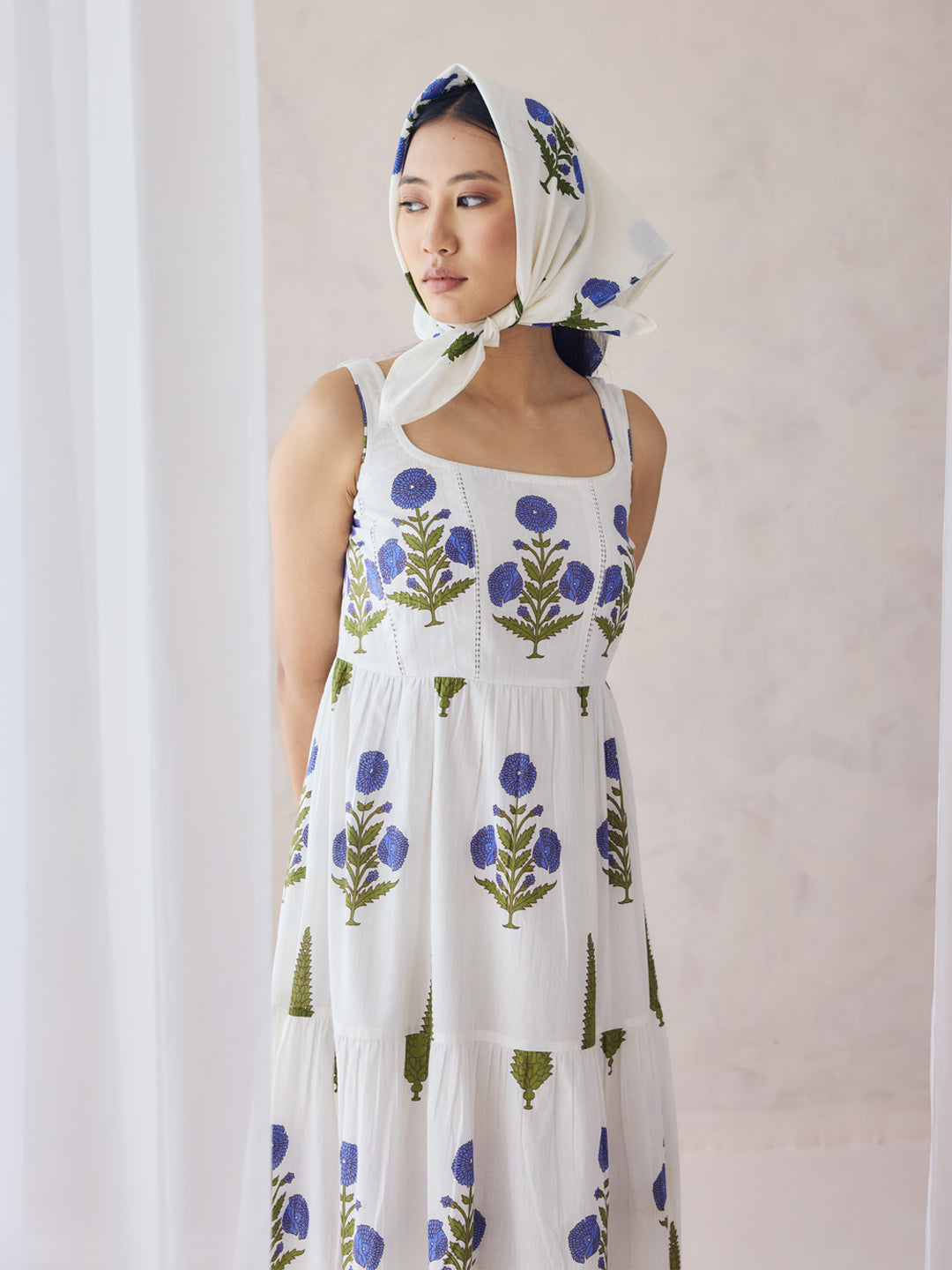 Dhiyona FL Women's Off-White Floral Printed Cotton Maxi Dress