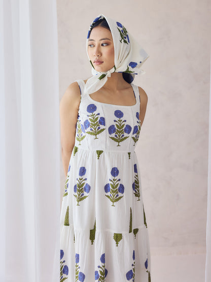 Dhiyona FL Women's Off-White Floral Printed Cotton Maxi Dress