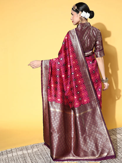 Women's Silk Blend Pink Woven Design Designer Saree With Blouse Piece