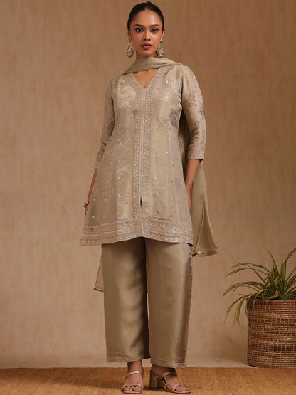 Dhiyona SO Women's Women Floral Woven Design Sequinned Detail A-Line Kurta with Palazzos & Dupatta
