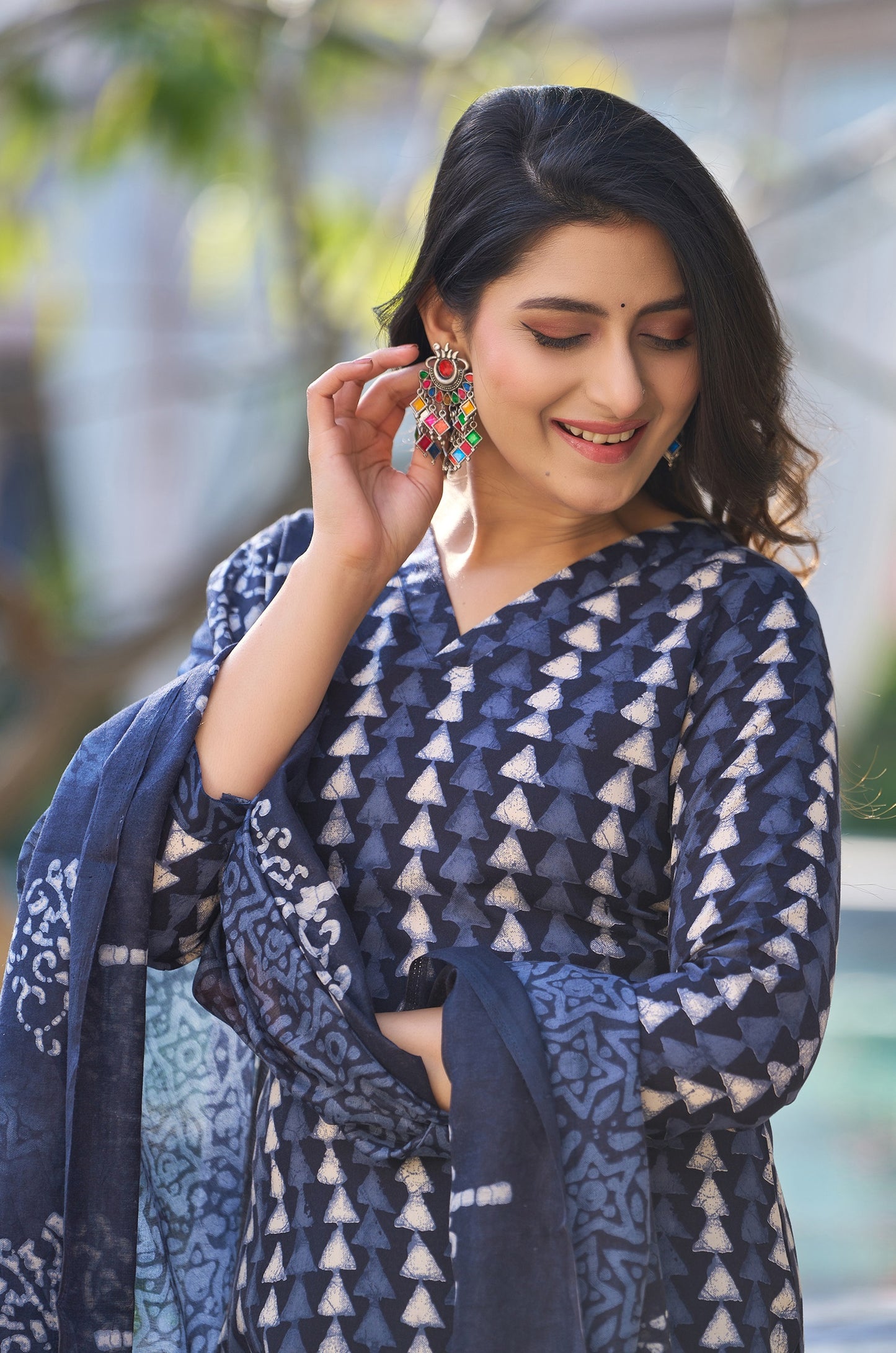 Women Light Sky Printed Pure Cotton Kurta And Pant Set
