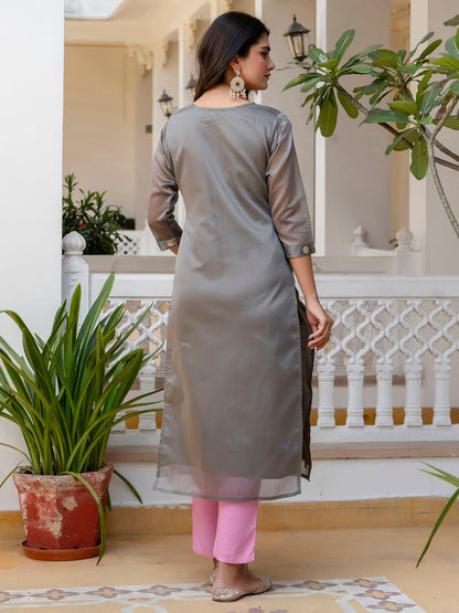 Dhiyona VV Women's Embroidered Silk Blend Straight Kurta