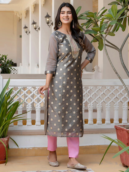 Dhiyona VV Women's Embroidered Silk Blend Straight Kurta