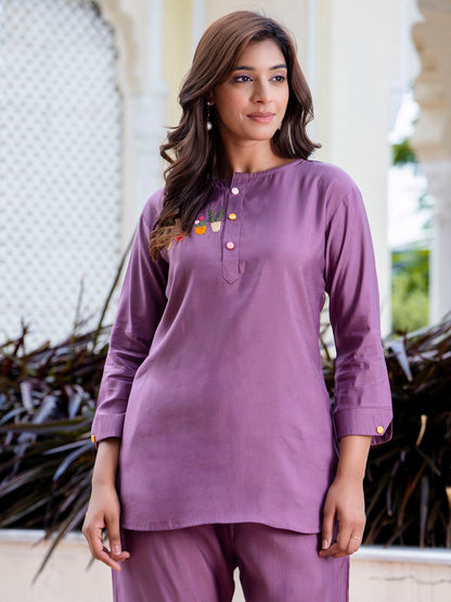 Dhiyona VV Women's Solid Hand Work Embroidered Silk Blend Co-Ords Sets