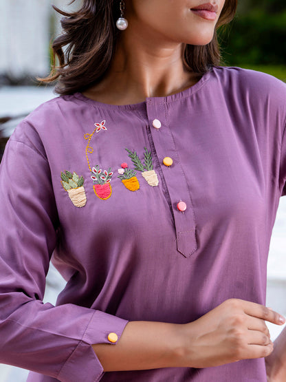 Dhiyona VV Women's Solid Hand Work Embroidered Silk Blend Co-Ords Sets
