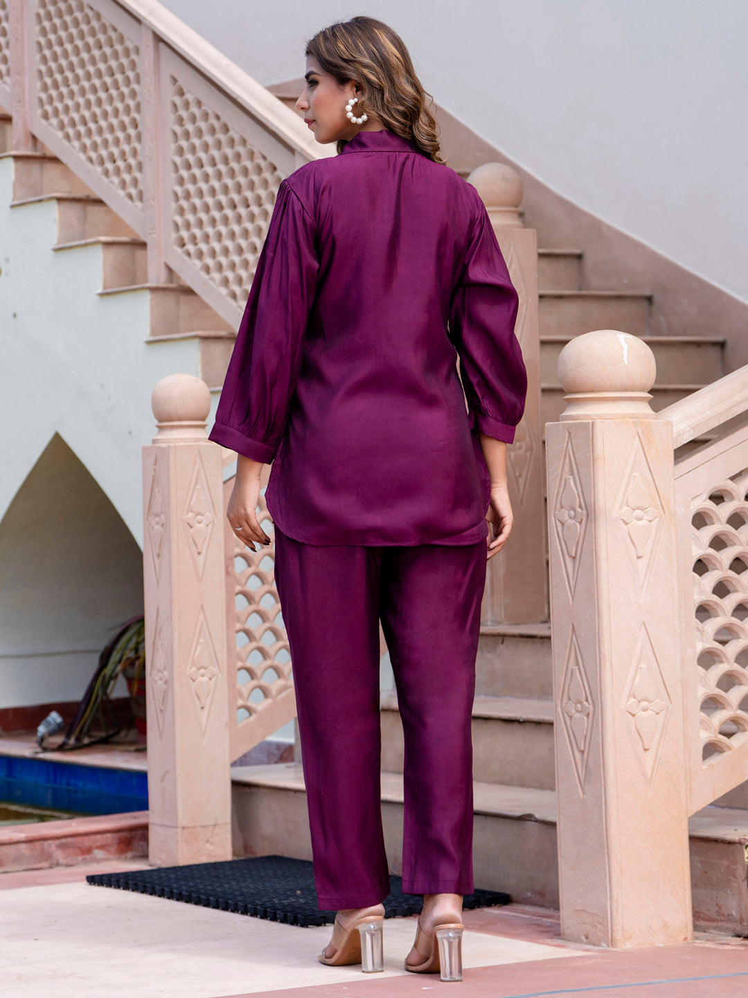 Dhiyona VV Women's Solid Hand Work Embroidered Silk Blend Co-Ords Sets