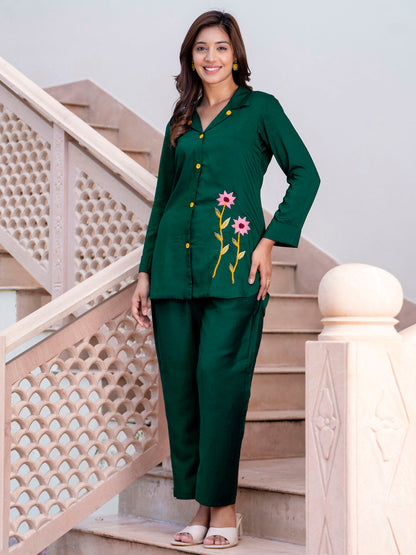 Dhiyona VV Women's Solid Hand Work Embroidered Silk Blend Co-Ords Sets