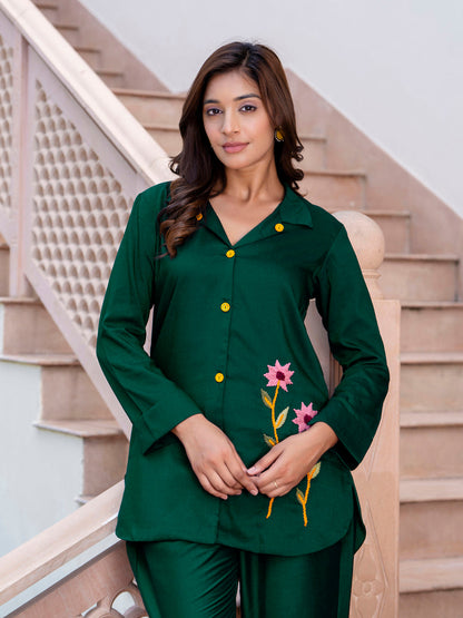 Dhiyona VV Women's Solid Hand Work Embroidered Silk Blend Co-Ords Sets