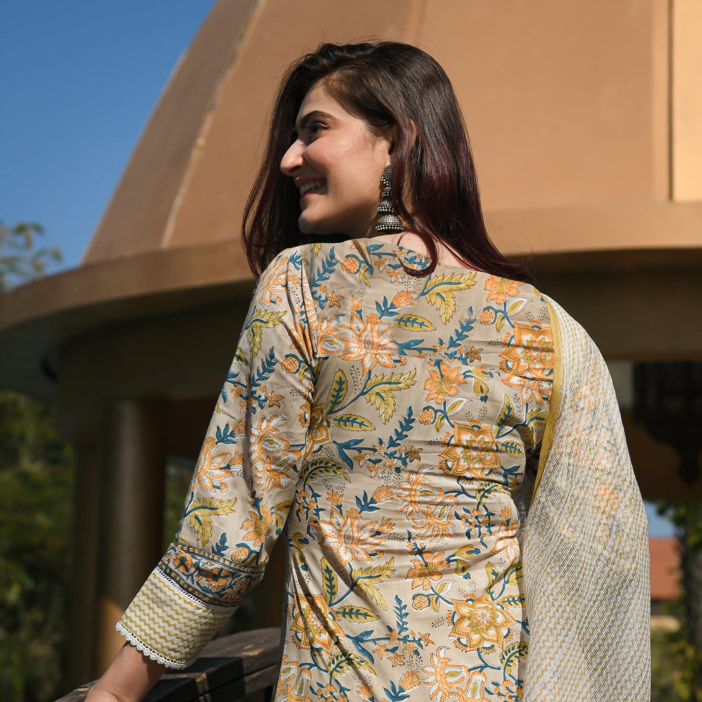 Women Yellow Printed Viscose Rayon Kurta, Pant And Dupatta Set