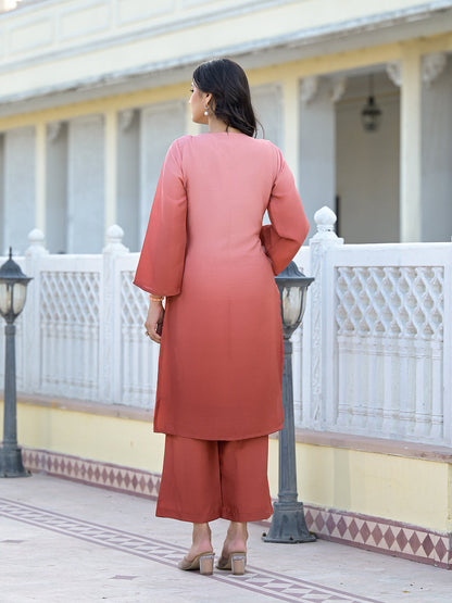 Dhiyona VR Women's Ombre Coral A-Line Kurta Set
