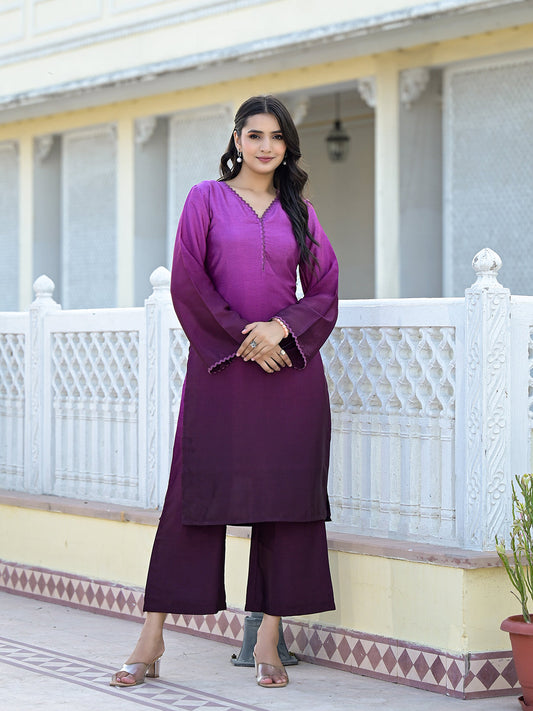 Dhiyona VR Women's Ombre Magenta A-Line Kurta Set