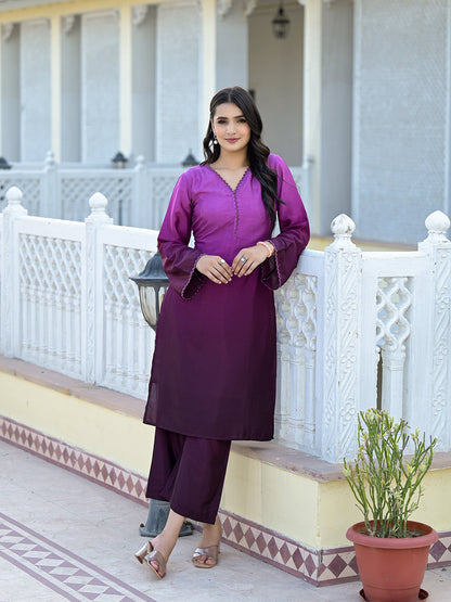 Dhiyona VR Women's Ombre Magenta A-Line Kurta Set