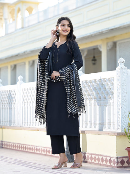 Dhiyona VR Women's Black Crepe Gota Kurta With Bottom And Dupatta