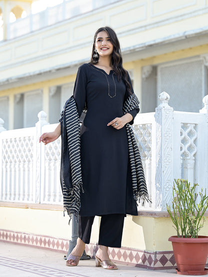 Dhiyona VR Women's Black Crepe Gota Kurta With Bottom And Dupatta