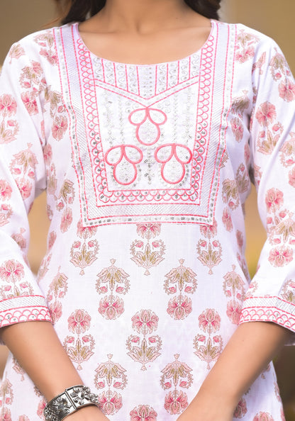 Women Lotus Pink Printed Viscose Rayon Kurta, Pant And Dupatta Set