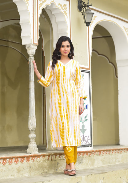 Women Yellow Printed Viscose Rayon Kurta, Pant And Dupatta Set