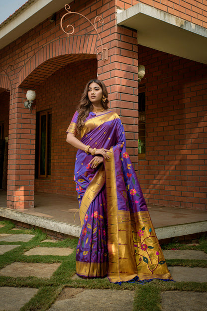 Dhiyona GR Women's Butterfly Purple Zari Paithani Silk Saree