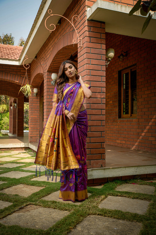 Dhiyona GR Women's Butterfly Purple Zari Paithani Silk Saree