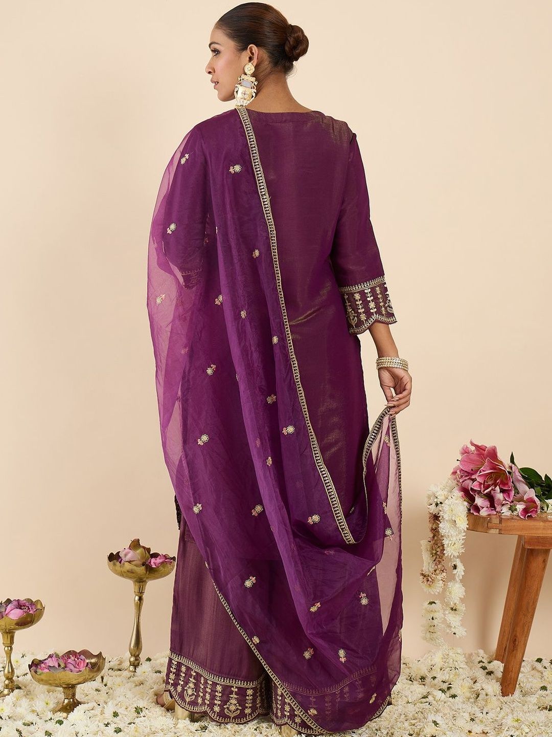 Women Ethnic Motifs Embroidered Regular Kurta with Palazzos & With Dupatta