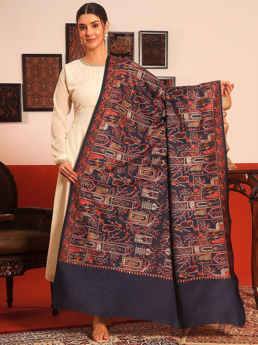 Dhiyona PA Arwina Pure Wool Ethnic Motifs Embroidered Shawl