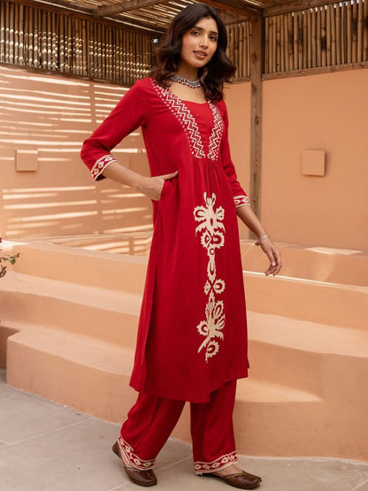 Women Ethnic Motifs Embroidered A-Line Kurta with Palazzos