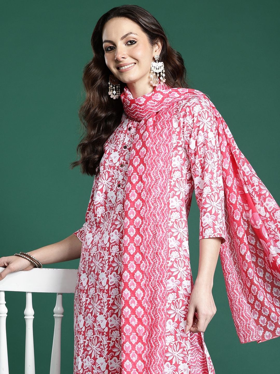 Women Printed Regular Pure Cotton Kurta with Trousers & With Dupatta