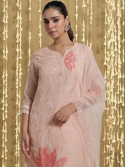 Women Floral Embroidered Regular Thread Work Kurta with Trousers & With Dupatta