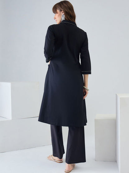 Women Regular Thread Work Pure Cotton Kurta with Palazzos