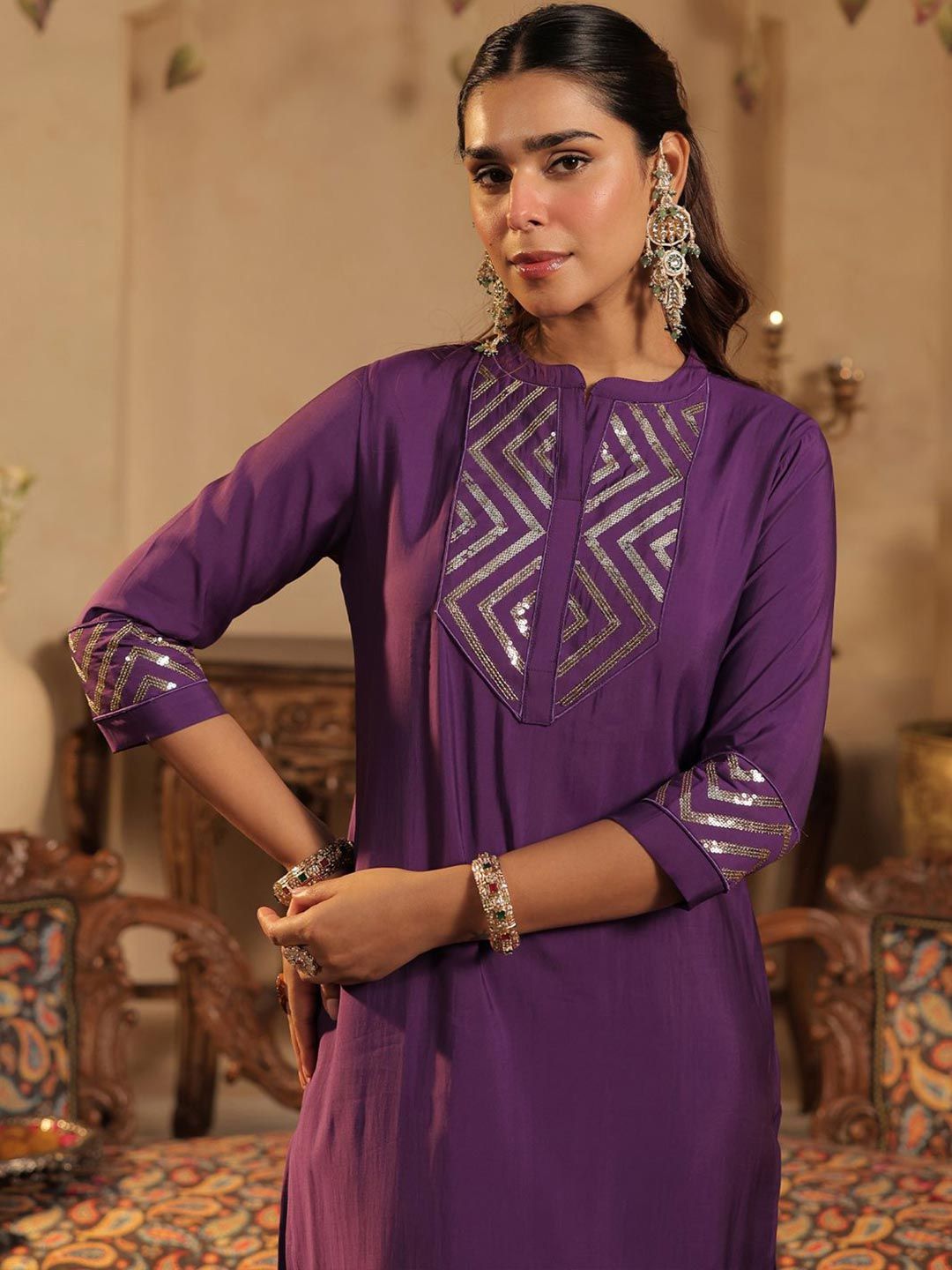 Dhiyona IE Women Embroidered Straight Kurta & Trouser Co-Ord Set