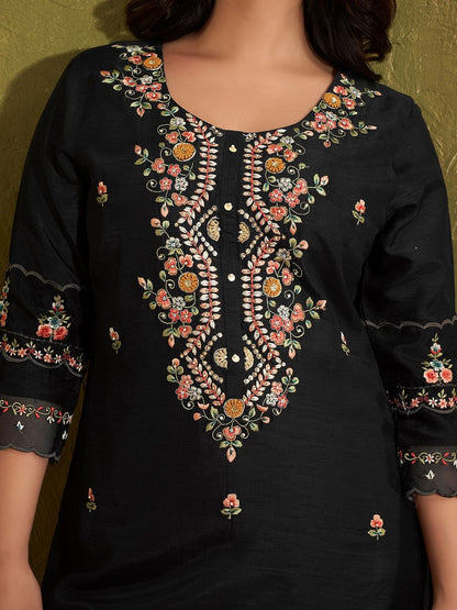 Women Floral Embroidered Regular Thread Work Kurta with Trousers & With Dupatta