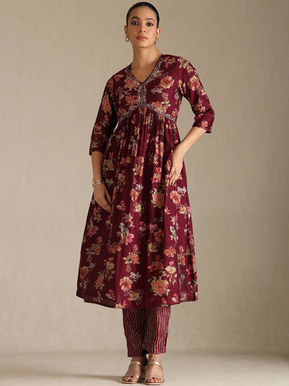 Dhiyona SO Women's Women Printed Beads and Stones Kurta with Trousers & With Dupatta
