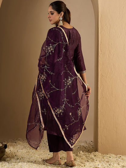 Dhiyona IE Women's Women Ethnic Motifs Embroidered Regular Thread Work Kurta with Trousers & Dupatta