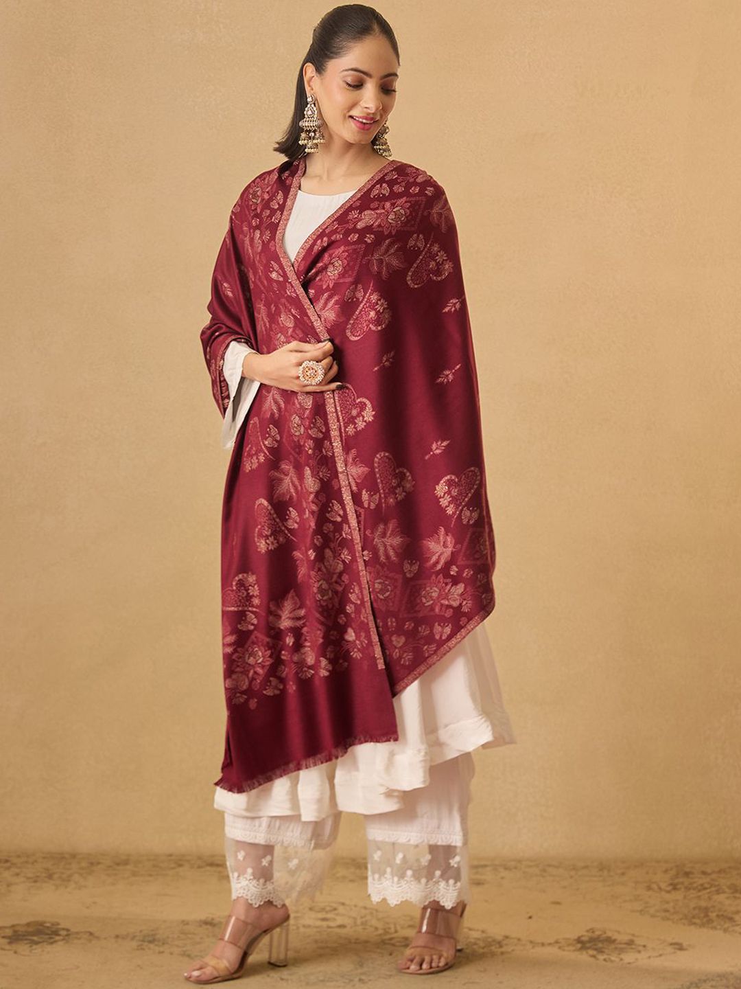 Dhiyona PA Floral Woven Design Gulab Kaani Woolen Shawl