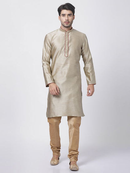 Men's Beige Silk Blend Straight Kurta Pyjama Set