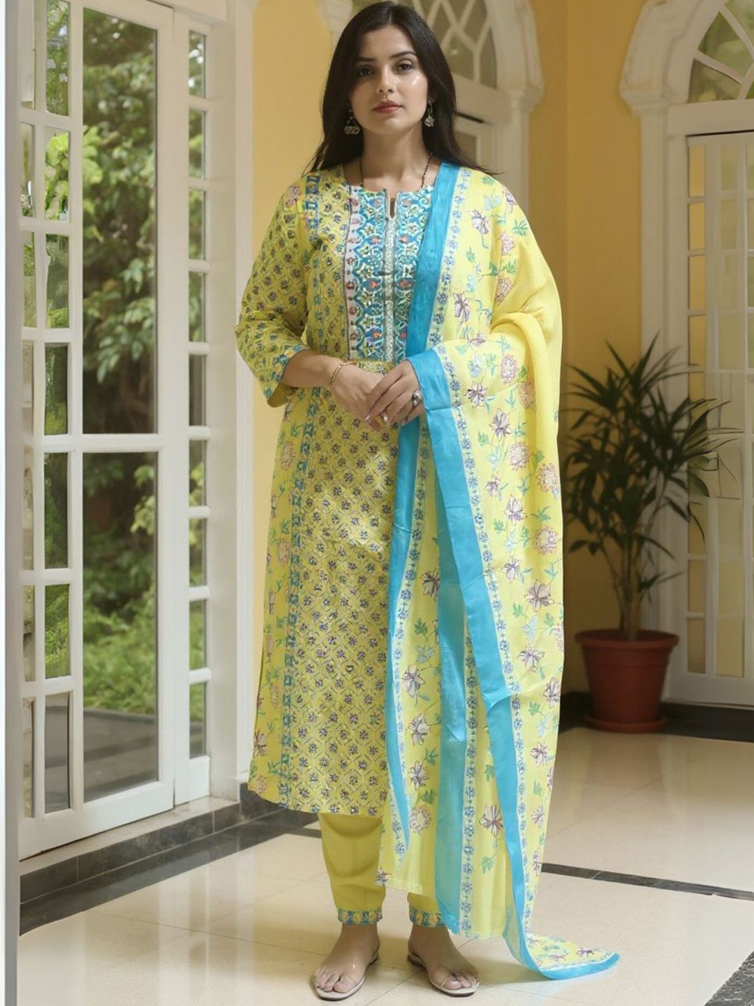 Women Ethnic Motifs Printed Regular Pure Cotton Kurta with Trousers & Dupatta