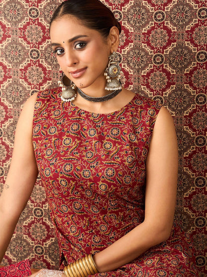 Women Ethnic Motifs Printed Pure Cotton Straight Kurta With Salwar Set