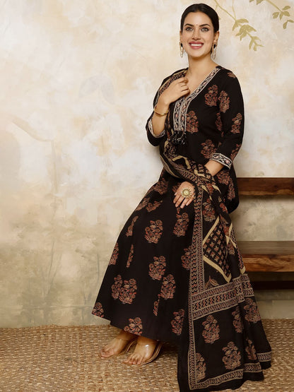 Dhiyona SN Women's Ethnic Motifs Printed Pure Cotton Anarkali Kurta with Palazzo & Dupatta