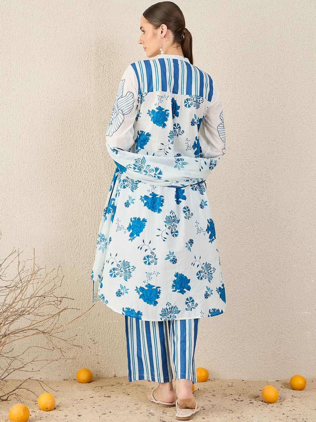 Floral Printed Pure Cotton Kurta With Trouser & Dupatta