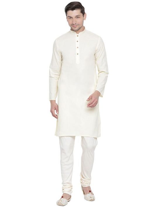 Men's Beige Cotton Linen Straight Kurta Pyjama Set