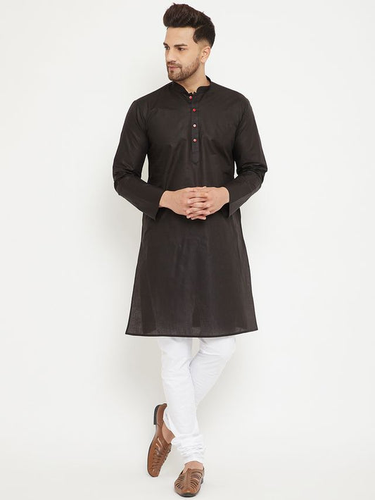 Men's Black Cotton Straight Kurta Pyjama Set