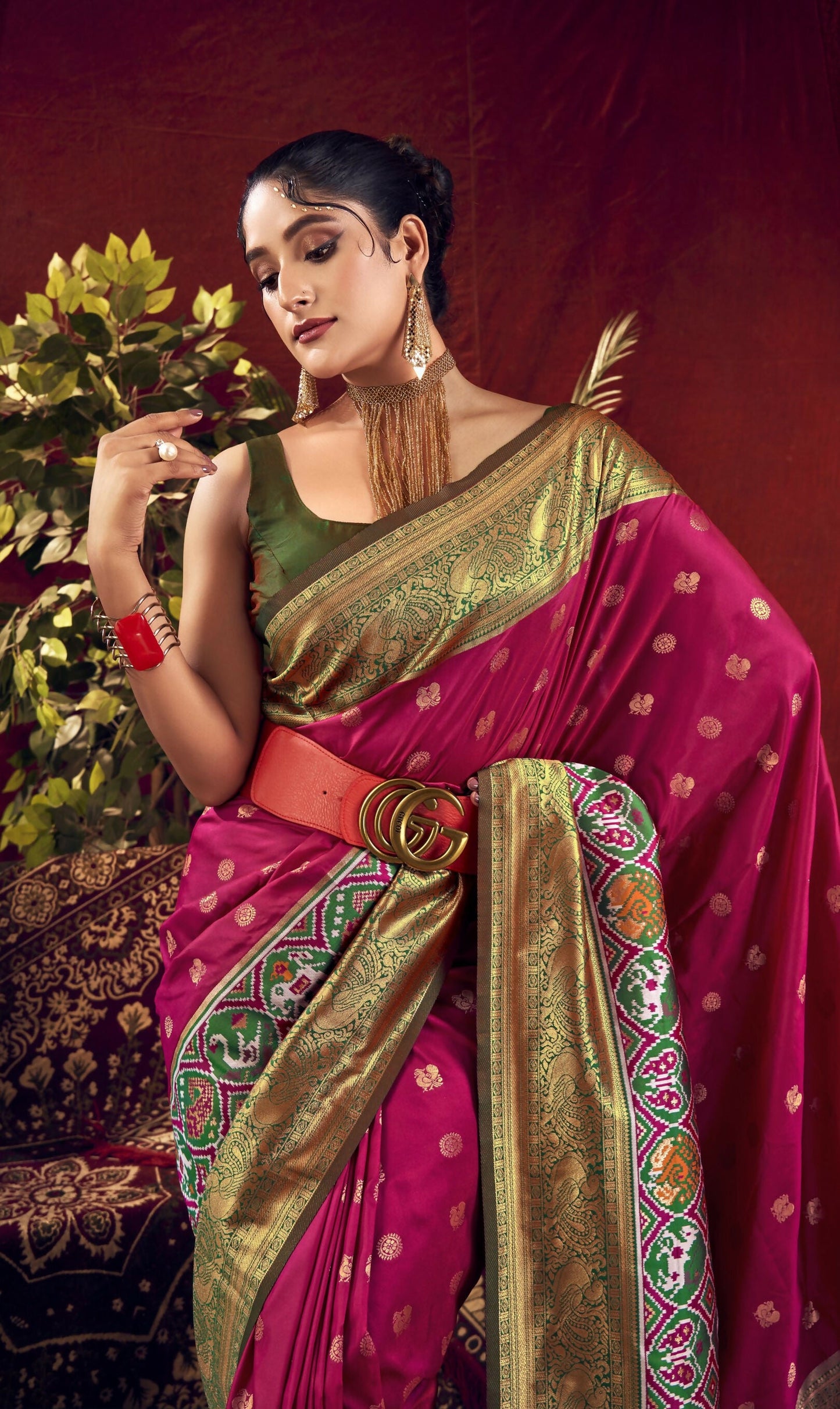Women Paithani Nidhi Wine Saree With Unstiched Blouse