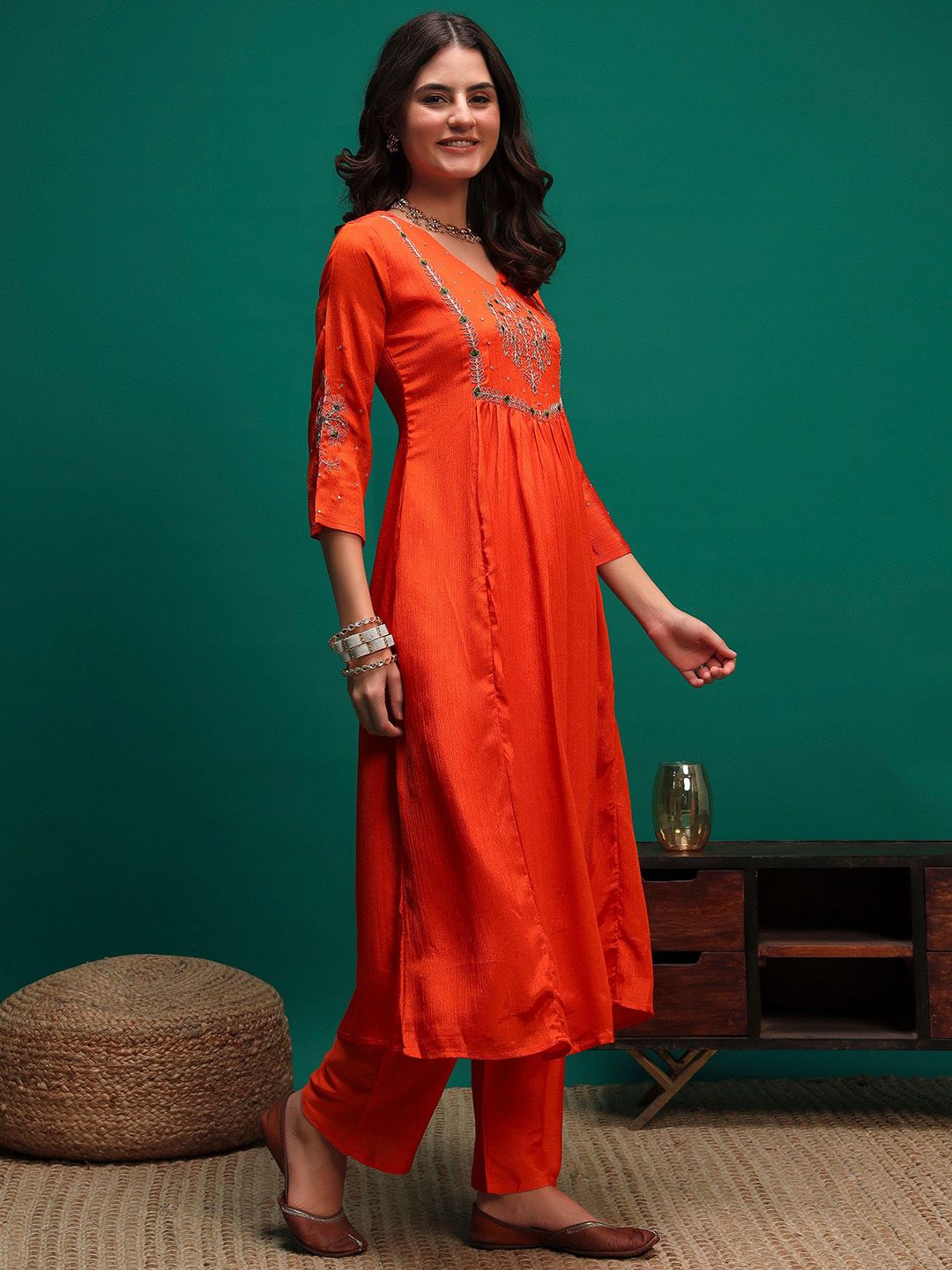 Dhiyona SN Women's Floral Embroidered Kurta with Trousers & Dupatta