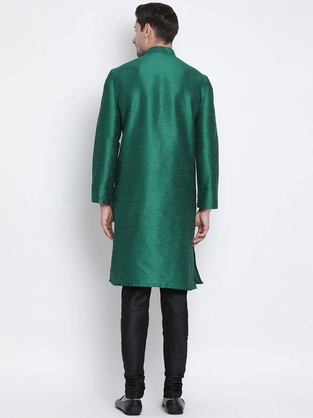 Men's Green Silk Blend Straight Kurta Pyjama Set